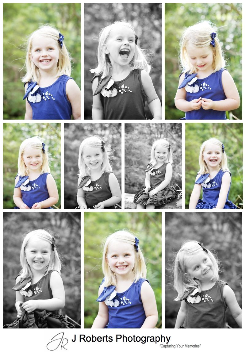 Collage of portraits of a little girl laughing - sydney family portrait photography